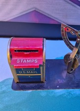 Vintage US Mail Mailbox Stamp Holder Postal Letter Scale Tin Metal Desk Ounces picture