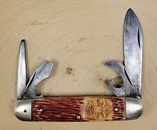 Vintage Imperial USA - Boy Scout Camp Folding Pocket Knife - Brown Handle picture