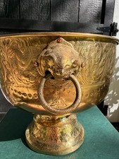 Vintage Thai Brass Incense Temple Bowl with Lion Head Handles Decorative picture