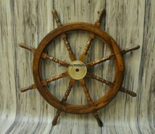 36 Inch Wooden Ship Steering Wheel Pirate Décor Wooden Brass Finishing Wall Boat picture