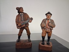 2 Vintage ANRI  Hand Carved Wooden Figures Playing Instrument-  picture