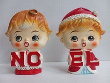 Vintage Lipper & Mann NOEL Large Head Boy Girl Ceramic Salt & Pepper Japan picture