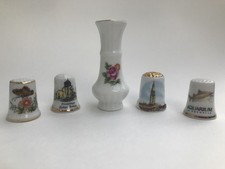 Vintage French Porcelain Thimbles Lot 4pc & Miniature 7cm Vase La Rochelle Rose picture