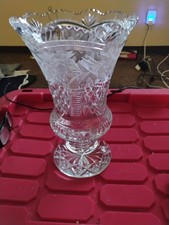 Vintage 12” Heavy  Handcut Lead Crystal Vase - Stunning Design. picture