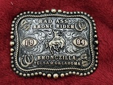 X~Treme☆1994☆Bronc Riding☆RODEO CHAMPION TROPHY BUCKLE☆Tulsa☆BRONCZILLA☆Rare929 picture