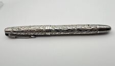 Extremely Rare Platinum Sterling Silver Hand Carved Fountain Pen circa 1930s picture