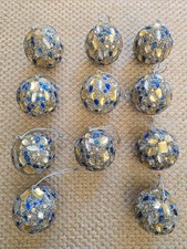 Lot of 11 Pier 1 Imports 3” Glass Mosaic Christmas Ornaments Blue Silver Gold picture
