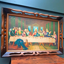 Vintage H. Zabateri  The Last Supper Framed Lithograph 1940's  Ornate Wood Frame picture