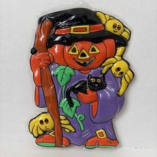 Vintage Plastic 3D Pumpkin Cat Vacuform Halloween Wall Hanging Decor Glow  picture