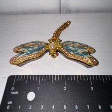 Enameled Dragonfly Gold-Toned with Crystals Hinge Trinket Box picture