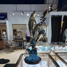 Large Bronze Dolphin Sculpture Figurine with Wave Base Decorative picture