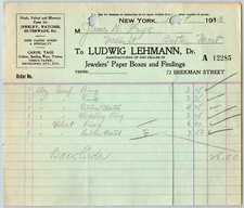 Ludwig Lehmann Jewelers Paper Boxes Beekman St NYC 1923 Billhead Leys* picture