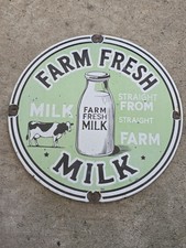 VINTAGE FARM FRESH MILK PORCELAIN SIGN 12 INCHES picture