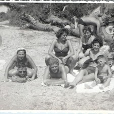 c1950s Family Beach Snapshot Photo Bikini Summer Cute Girl Swimsuit Barefoot Vtg picture