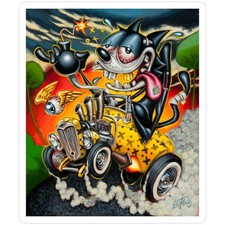 CRAZY CAT RAT FINK HOT ROD BIKER MOTORCYCLES TOOLS GUNS STICKER 4 in. picture