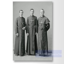 Antique Photo Print – Three Priests in Robes with Crucifixes, Vintage Religious picture