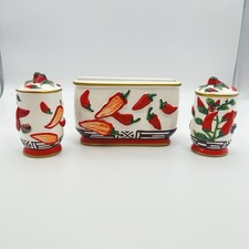 Vintage Chili Pepper Ceramic Tabletop Set 3-Piece Shakers & Napkin Holder picture