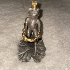 1993 SPI Pewter Adorable Frog Holding A Glass Vase Figurine 4
