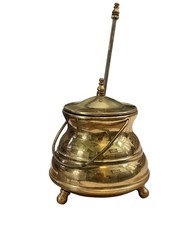 Vintage Brass Holy Water Bucket With Lid & Aspergillum Wand Catholic Church Ritu picture