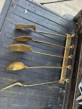 Heavy Old Solid Brass Spoon,Fork,Ladel Set of 5 Kitchen Utensil Tools picture