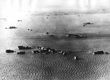An aerial view of island of Schouwen under water during floods in - Old Photo picture