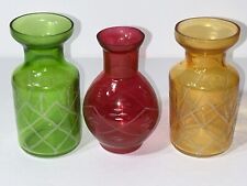 Art & Artifact Bud Vases Miniature Multi Colored Bottles Etched Glass Miniatures picture