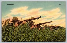 Military Skirmishing Soldiers Postcard WW2 Era Linen picture