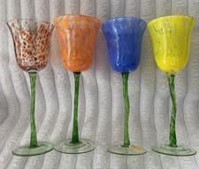 Royal Danube Collectible Handcrafted Art Wine GLASS Tulip Shape Set Of 4 Europe  picture