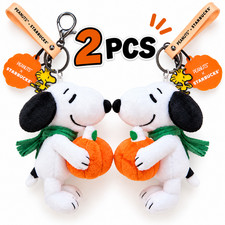 2x NEW Starbucks Peanuts Snoopy Pumpkin Plush Keychain Limited Edition 2026 picture