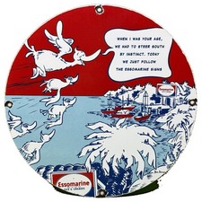 VINTAGE ESSO DR SEUSS PORCELAIN SIGN ESSOLUBE CARTOON WAVES GAS STATION MOTOR picture