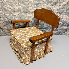 Vintage 70's Booster Seat Toddler Brown Floral Medallion Retro Wood Armrests picture
