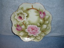VINTAGE HANDPAINTED  LEFTON PLATE WITH BEAUTIFUL ROSES AND ORIGINAL LEFTON STICK picture