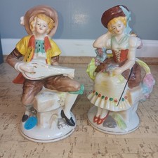 Antique Figurines, Occupied Japan - Hand Painted Man & Woman  (2) *damaged/chipd picture