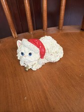 Vintage 4” Kathy Wise Enesco White Christmas Cat Figurine picture