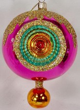 Radko Triple Gemfire Christmas Ornament Pink Blue Gold Glitter Jumbo Rare #1395 picture