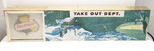 Vintage FALSTAFF Beer Take Out Dept Lighted Golf Fishing Skiing sign 2 Sided Adv picture