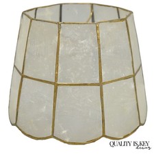 Vintage Italian Hollywood Regency Capiz Shell Gold 7.25 Round Clip On Lamp Shade picture