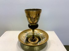 Ardalt Green Bohemian Style Glass W/ Applied Flowers Small Glass & Saucer picture