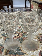 Antique Gillinder Frosted Lion Stemmed Glasses Set Of 2 c1870 EAPG Victorian  picture