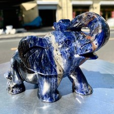 2.3LB Natural Blue Pattern Stone Exquisite handmade carving Elephant Ornament picture