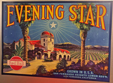 Vintage 1930s Evening Star 🌟 Lemon Crate Label San Fernando Heights CA Litho picture