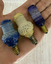 (3) VTG C6 Milk Glass Figural Christmas Light Bulb Lantern Blue White NOT TESTED picture
