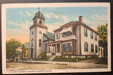 Augusta Maine St Mary's Catholic Church Postcard 1924 picture