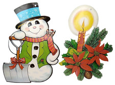 Beistle Company Christmas Die-Cut Snowman & Candle Made In USA Vintage 1970s picture