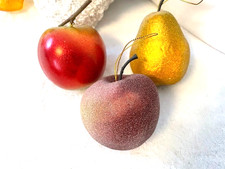 3 Shiny SUGAR COATED Fruit Christmas ornament lot Pear Apple PLUM 4