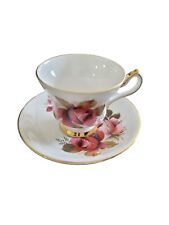 Royal Windsor Teacup Saucer Red Pink Roses Gold Fine Bone China Made In England picture