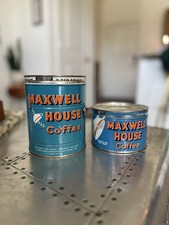 2 Vintage Maxwell House Coffee 1 & 2 lb Can Tin Retro 50s 60s Decor Farmhouse picture