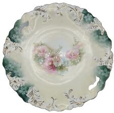 Antique RS Prussia Double Handled Cake Plate Plume Mold #16 Pink Poppies picture