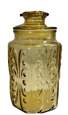 Vintage FEDERAL GLASS -Show Off Amber-Large Canister w Lid. 1940s MINT picture