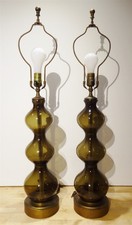 Pair 1950s 1960s Blenko? Murano? Venetian Italian? Glass Lamps Brass Bases picture